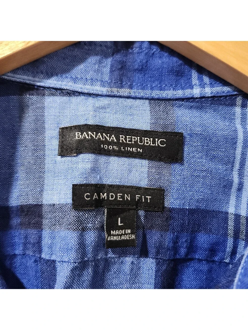 Banana Republic Camden Fit 100% Linen Plaid Button Down Shirt Preppy Summer Work